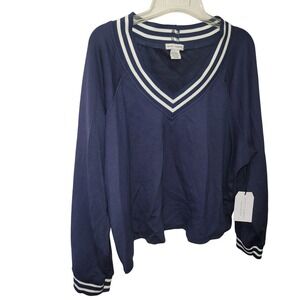 Better Together Knit Top Womens L Navy Striped V-Neck Modal Nautica Coastal